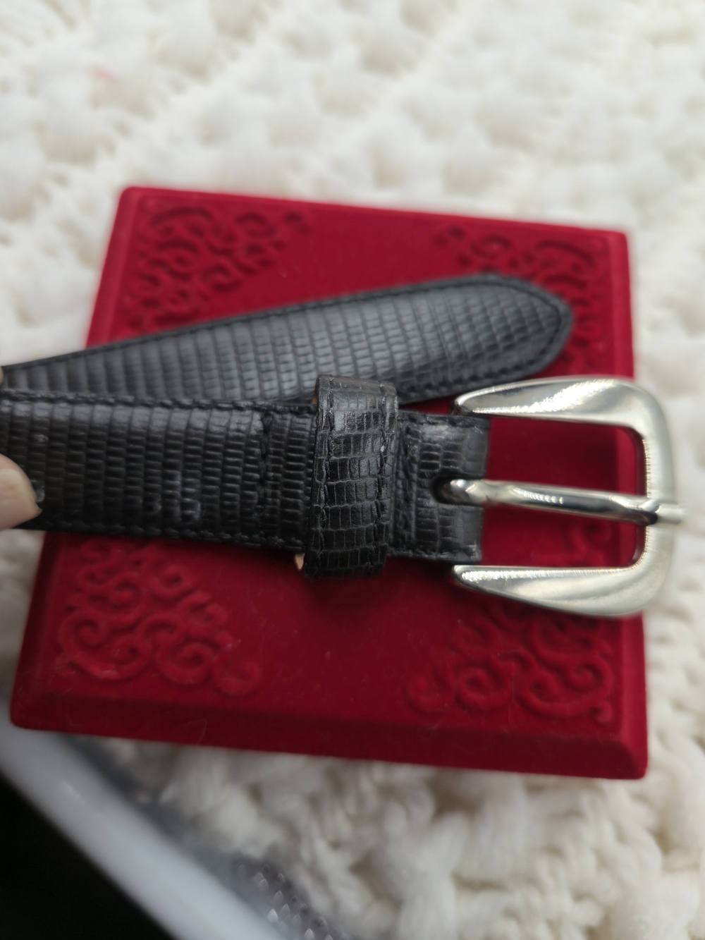 Talbots Black Textured Leather Belt with Silver Buckle